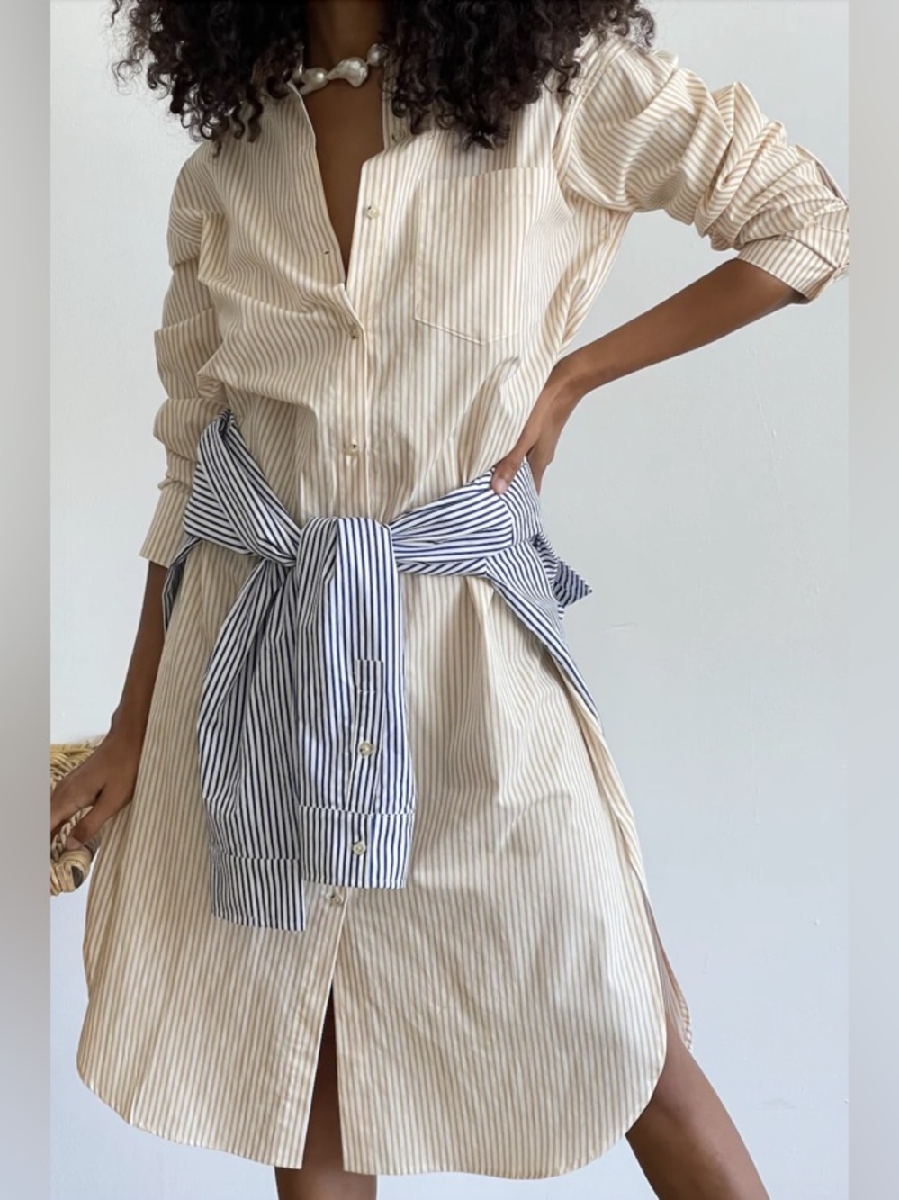 DONNI Small Pop Shirt Dress Sunny Stripe Button Down - Picture 1 of 11